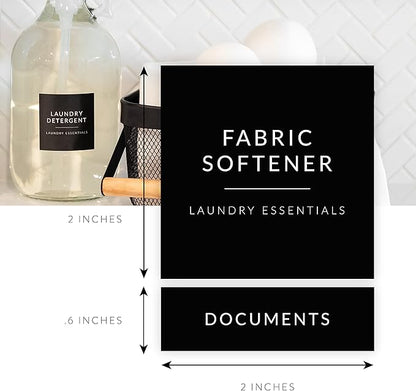 Black Laundry Labels for Jars, 136 Preprinted Home and Laundry Stickers for Storage Bins, Cleaning Jars, Bathroom Spray Bottles, Linen Closet, Household Organization
