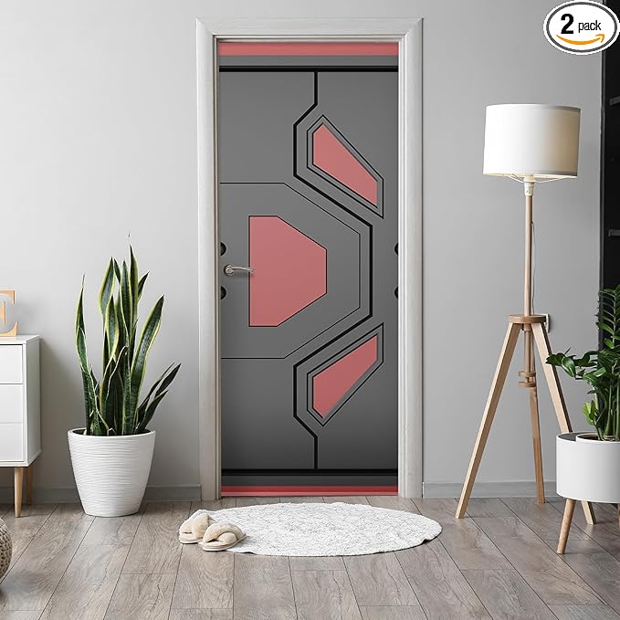 Alwayspon 30x78.7inch Futuristic Gates Self-Adhesive Door Stickers Murals Decals, Art Vinyl Peel and Stick Removable Door Poster Wallpaper for Bedroom Home Decor