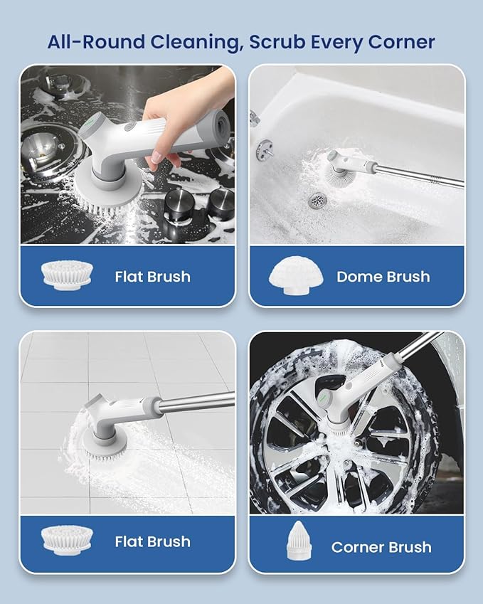 VEWIOR Electric Spin Scrubber, Cordless Cleaning Brush with 3 Adjustable Angle 2 Speeds 3 Replaceable Brush Heads, Electric Cleaning Brush for Floor Bathroom Tub Tile Kitchen Window