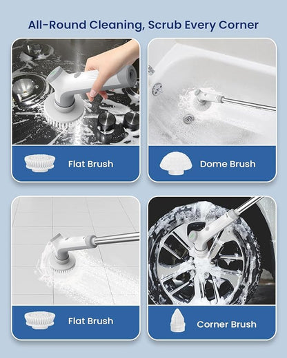 VEWIOR Electric Spin Scrubber, Cordless Cleaning Brush with 3 Adjustable Angle 2 Speeds 3 Replaceable Brush Heads, Electric Cleaning Brush for Floor Bathroom Tub Tile Kitchen Window