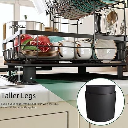 Small 2 Tier Dish Drying Rack, Space Saving Dish Racks for Kitchen Counter, Kitchen Organizer Dish Drainer with Cutlery Holder for Spoons and Forks, 11''W x 15''L, Black