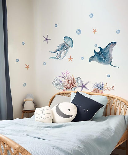 Alwayspon Jellyfish Wall Decals Vinyl Removable Wall Murals Peel and Stick Self Adhesive House Wall Sticker Decor for Bedroom Living Room Nursery