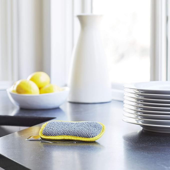 E-Cloth Washing Up Pad, Premium Microfiber Non-Scratch Kitchen Dish Scrubber Sponge, Ideal for Dish, Sink and Countertop Cleaning, 100 Wash Guarantee, Yellow, 1 Pack