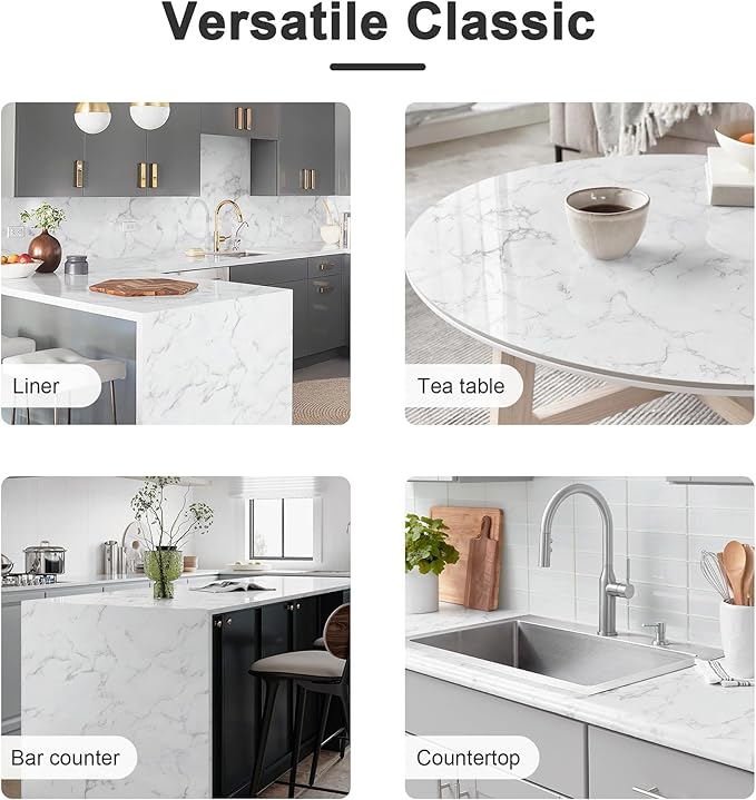 Dimoon 15.7''x161.4'' Marble Peel and Stick Wallpaper White Granite Contact Paper for Countertops Waterproof Kitchen New Environmentally Friendly Materials Thickening Upgrade Renter Friendly Vinyl