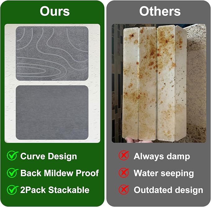 Stone Drying Mat for Kitchen Counter,2 Pack 16''x12'' Quick Dish Drying Stone Mat Kitchen,Double-sided Diatomaceous Earth Stone Drying Mat,No Moisture Residue, Stone Dish Drying Mat (Curved Stripes)
