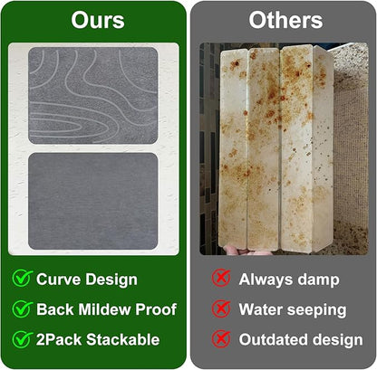 Stone Drying Mat for Kitchen Counter,2 Pack 16''x12'' Quick Dish Drying Stone Mat Kitchen,Double-sided Diatomaceous Earth Stone Drying Mat,No Moisture Residue, Stone Dish Drying Mat (Curved Stripes)