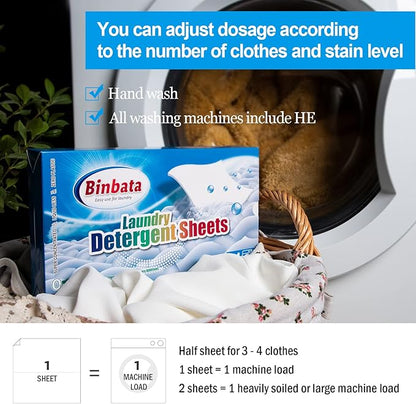 Binbata Laundry Detergent Sheets, 200 Count, Fragrance Free, Unscented, Eco-Friendly, Hypoallergenic, Biodegradable, Plastic Free, Liquidless, Suitable for Sensitive Skin
