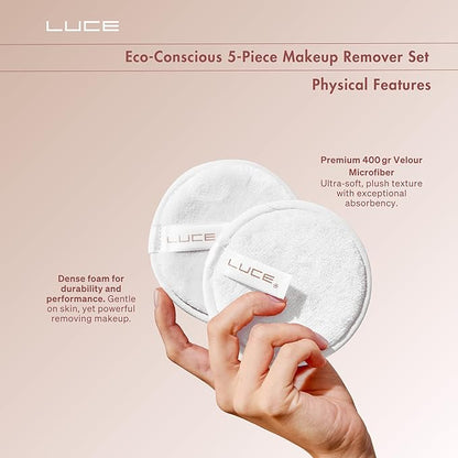 LUCE Makeup Remover Pads Reusable – First Velour Microfiber Makeup Remover Cloth, Eco-Friendly Washable Design, Ultra-Soft for All Skin Types