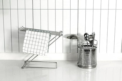 LENITH Stainless Steel Washcloth Holder Dish Rag Cloth Holder, 4 Arms Folding Towel Drying Rack for Kitchen countertop Bathroom, Hand Towel Stand Rack, Silver