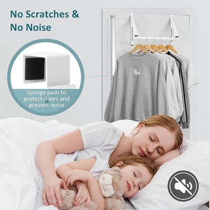 Foldable Over The Door Clothes Hanger, Space Saving Small Clothes Rack Door Hangers for Clothing, 2Pack, White