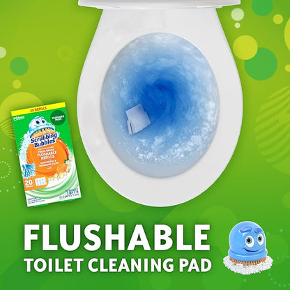 Scrubbing Bubbles Flushable Toilet Bowl Wand Cleaner Refills, Fresh Brush Cleaner Toilet Refill Pads, Removes Limescale & Odors, Citrus Scent, 20 Count (Pack of 2)