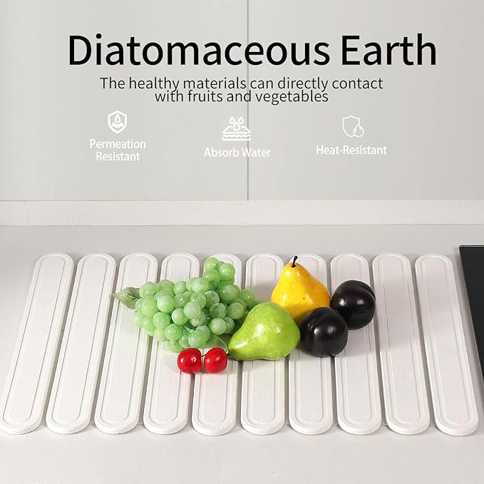 Stone Dish Drying Mat for Kitchen Counter, Quick Dry Stone Mat Kitchen for Dishes Bottles Cups, Large Foldable Diatomaceous Earth Dish Drying Mats Mat