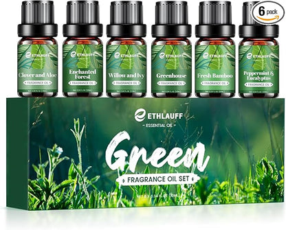 Spring Fragrance Oils Set, Essential Oils for Diffuser for Home, Candle Sopa Making - Enchanted Forest, Willow and Ivy, Clover and Aloe, Fresh Bamboo, Scented Oil Gift Set