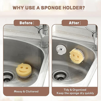 Discount Parts Direct Sponge Holder For Scrub Daddy Mommy Sponge, Bathroom Kitchen Sink Caddy Organizer Storage with Suction Cup, Dishwasher Safe, Keep Sponge Dry, White 1-pack