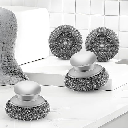 Stainless Steel Wool Scrubber with 2 Replacement Pads - Clean Metal Pans, Pots, Grills & More