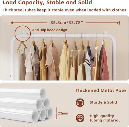 JIUYOTREE Standard Clothes Clothing Garment Rack with Storage Shelves Clothes Organizer for Hanging Clothes Coat Jacket Shirt Sweater Jeans White