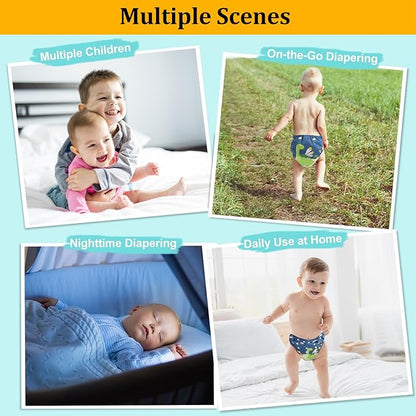 babygoal Reusable Cloth Diapers 6 Pack+6pcs Microfiber Inserts+4pcs Rayon from Bamboo Inserts, One Size Adjustable Washable Pocket Nappy Covers for Baby Boys,Rash-Free
