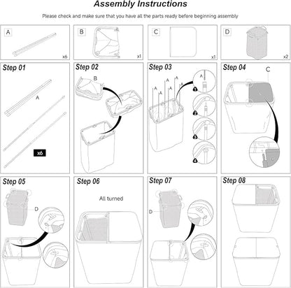 DOKEHOM 160L Double Laundry Basket with Removable Lid and Laundry Bags, Large Collapsible Laundry Hamper with 2 Sections (Dark Grey)