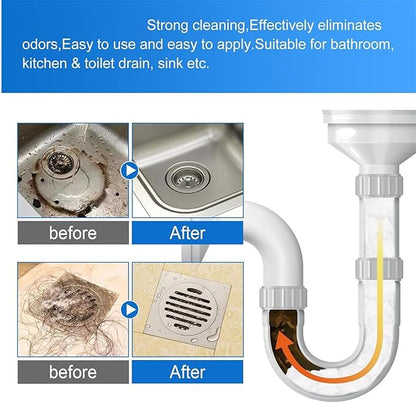 Strength Drain Cleaner - Powerful Pipe Dredging Agent, Pro Hair Drain Clog Remover & Cleaner, Quickly Clean Sewers and Eliminate Odors, Suitable for Bathroom, Kitchen, Shower, Sink & Toilet (2Pcs)