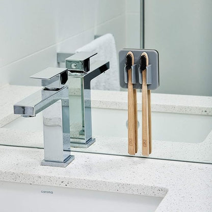 TOOLETRIES The George Toothbrush Holder - Silicone Toiletry Organizer, Shower & Bathroom Accessory - Features Silicone-Grip Technology, Removable & Reusable - Grey