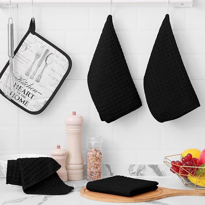 Homaxy Microfiber Waffle Weave Kitchen Dish Cloths, 12 x 12 Inch Ultra Absorbent and Solid Color Dish Towels for Kitchen Fast Drying Dishcloth for Washing Dishes, 12 Pack, Black