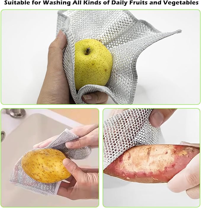 12 PCS Non-Scratch Wire Dishcloths - Metal Dish Cloth with Double Layer Multipurpose Steel Wrie Diswashing Rag for Washing Dishes & Stainless Steel, Cleaning Towels Wipes for Kitchen