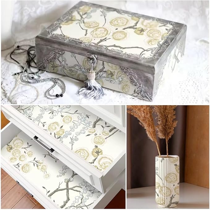 Orainege Peel and Stick Wallpaper Vintage Floral Contact Paper 17.7in x 196.8in Beige Floral Wallpaper Peel and Stick Removable Wall Paper for Bathroom Waterproof