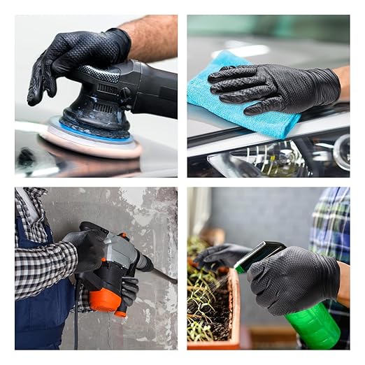 10mil Nitrile-Gloves Disposable-Black Chemical-Resistant Rubber - Mechanic Gloves Heavy Duty, Latex Free, Diamond Grip (200, X-Large)