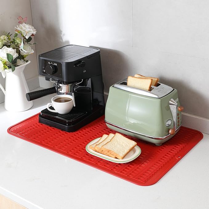 MicoYang Silicone Dish Drying Mat for Multiple Usage,Easy clean,Eco-friendly,Heat-resistant Silicone Mat for Kitchen Counter or Sink,Refrigerator or Drawer Liner Red 3XL 28 inches x 18 inches