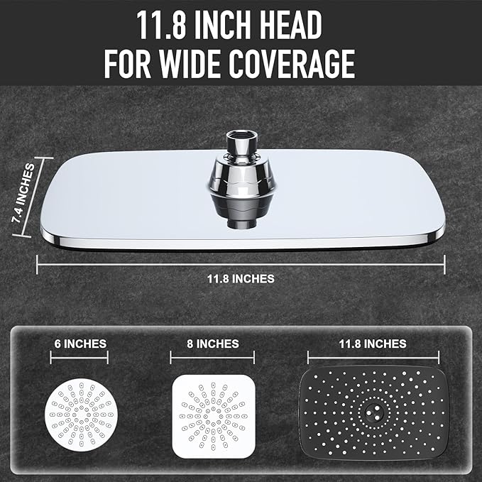 Veken 11.8'' Rain Shower Head with Handheld, High Pressure Rainfall Showerhead Combo with 5 Handheld Water Spray Modes for Bathroom Accessories, Home Decor, Detachable Dual Shower Heads, Chrome Silver