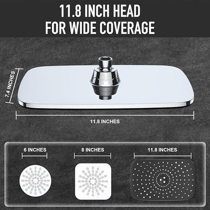 Veken 11.8'' Rain Shower Head with Handheld, High Pressure Rainfall Showerhead Combo with 5 Handheld Water Spray Modes for Bathroom Accessories, Home Decor, Detachable Dual Shower Heads, Chrome Silver