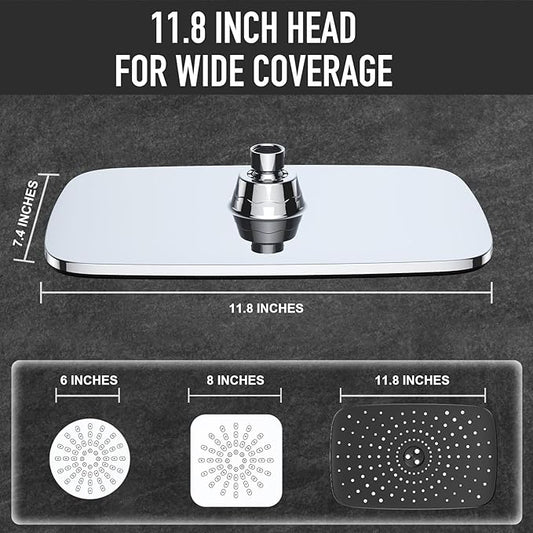 Veken 11.8'' Rain Shower Head with Handheld, High Pressure Rainfall Showerhead Combo with 5 Handheld Water Spray Modes for Bathroom Accessories, Home Decor, Detachable Dual Shower Heads, Chrome Silver
