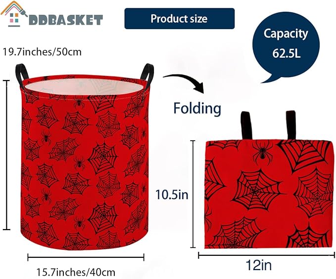 Kids Laundry Basket Spider Hamper for Nursery Boys Hamper Cute Kids Storage Bin Organizer Room Decor for Home(Red spider)