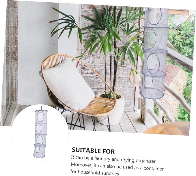 Happyyami Foldable Mesh Hanging Storage Basket 4-Tier Clothes Dryer Organizer Breathable Toy and Laundry Drying Rack for Home Use