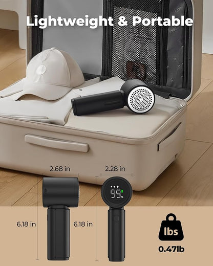 ASNUG Fabric Shaver, Electric Lint Remover, Sweater Shavers to Remove Pilling with 3 Speeds, 6 Leaf Blade, LED Display & Type-C Rechargeable, Removes Fuzz, Pills for Clothes, Couch, Furniture