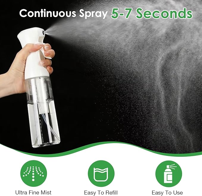 THINTON Mist Spray Bottle for Hair (10oz/300ml) - 2 Pcs Continuous Spray Bottle for Salons Cleaning Plants Gardening