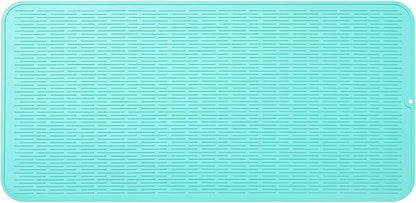 MicoYang Silicone Dish Drying Mat for Multiple Usage,Easy clean,Eco-friendly,Heat-resistant Silicone Mat for Kitchen Counter or Sink,Refrigerator or Drawer Liner Mint 5XL 36inches x 18inches