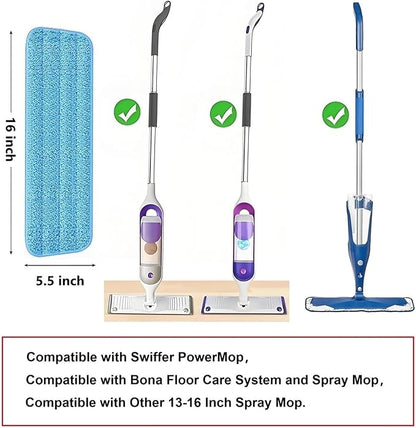 10 Pcs Reusable Mop Pads,16 Inch Microfiber Wet Dry Floor Clean Mop Pad Refill Compatible with Swiffer PowerMop Bona Mop & Other 13-16 Inch Spray Mop