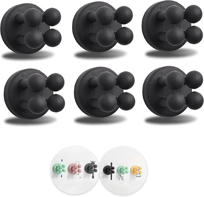 6Pcs Silicone Toothbrush Holders for Bathrooms,Waterproof Self Adhesive Multifunctional Hook for Hanging Towel Key Plug Cable for Bathroom Kitchen Living Room Office Black
