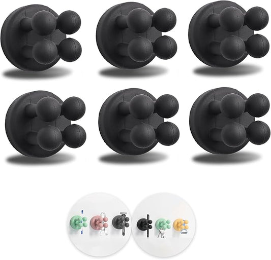 6Pcs Silicone Toothbrush Holders for Bathrooms,Waterproof Self Adhesive Multifunctional Hook for Hanging Towel Key Plug Cable for Bathroom Kitchen Living Room Office Black