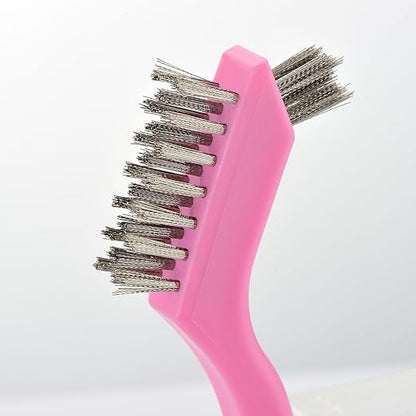 MAXMAN Wire Brush Set 3-Pack, Small Wire Brushes for Cleaning, Rust Remover, Dirt Cleaner, Metal Brush, Paint Scrubbing, 7" Deep Clean Detailing Tools, Stainless Steel Bristles, Pink.