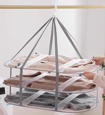 Clothes Drying Rack Foldable - 3 Tier Laundry Drying Rack, Sweater Drying Rack Flat Mesh, Clothes Air Dryer for Hanging Sweater Bras Delicates Dolls for Laundry Bathtub Balcony Outdoor, White