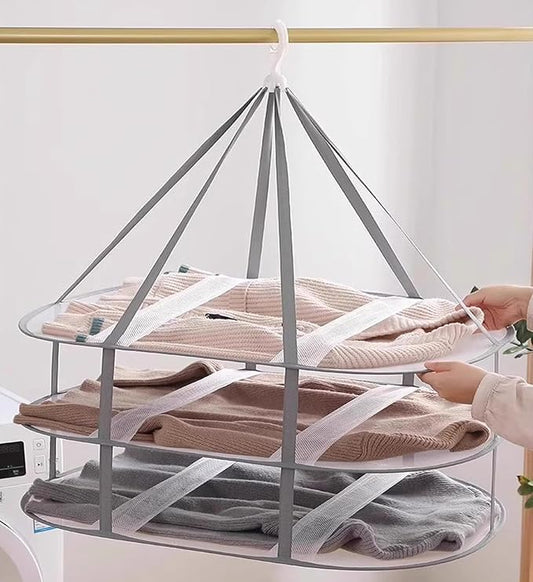 Clothes Drying Rack Foldable - 3 Tier Laundry Drying Rack, Sweater Drying Rack Flat Mesh, Clothes Air Dryer for Hanging Sweater Bras Delicates Dolls for Laundry Bathtub Balcony Outdoor, White