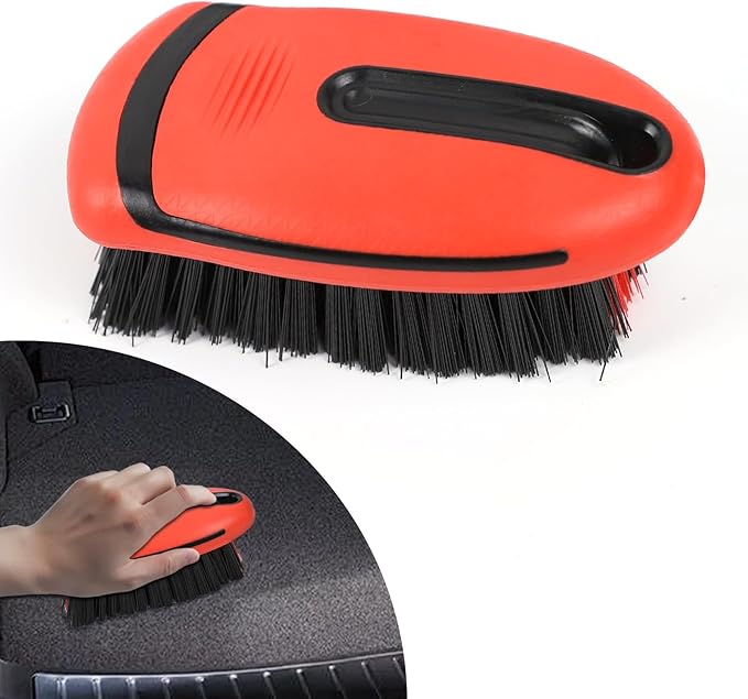 Carpet and Upholstery Cleaning Brush, Stiff Bristle Scrub Brush for Floor Mats, Car Carpet Scrubber with Comfortable Handle, Cleaning Detailing Brush for Car Interior and Home (Red)