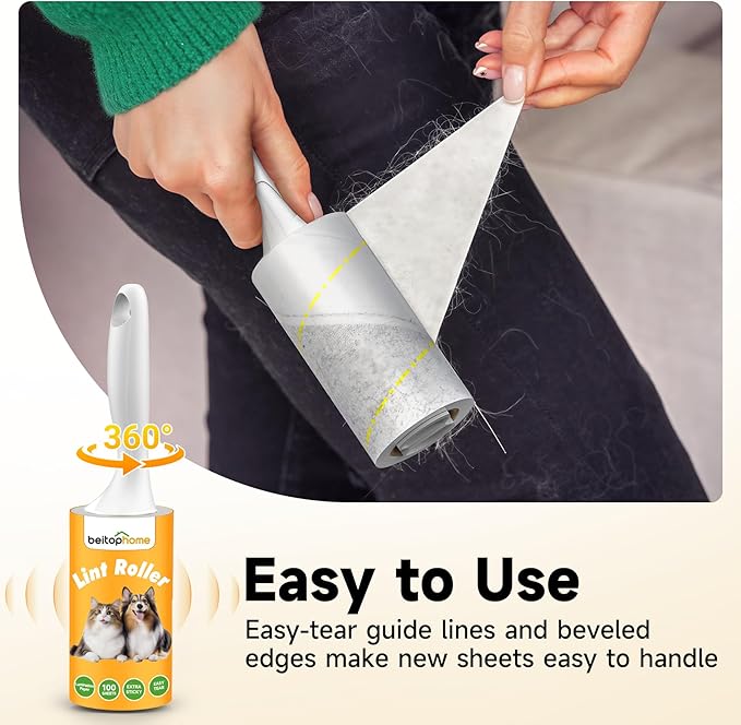Extra Sticky Lint Roller for Pet Hair, 600 Sheets with 2 Reinforced Handles, Heavy Duty Lint Roller for Clothes, Couch, Furniture & Car