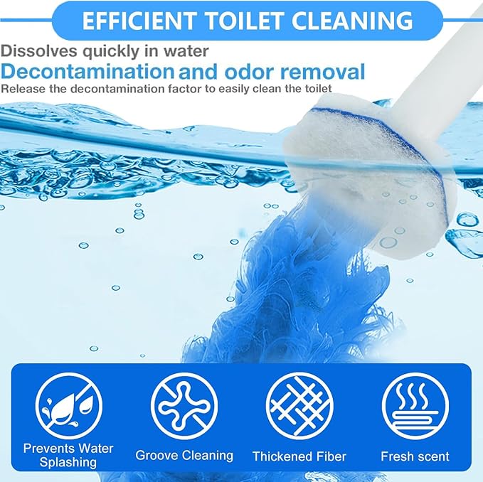 60pcs Count Toilet Bowl Wand Refills,Toilet brush,Disposable Toilet Cleaner Refills,Thickened Cleaning Layer,Won't Fall Apart,for Ceramics and Bathroom Cleaning (Blue)