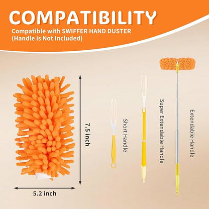 Reusable Duster Pads Compatible with Swiffer Duster, Washable 360 Dusters Heavy Duty Refills, Microfiber Dusters Refills for Swiffer 3ft 6ft Extended Handle, 2 Pack (Handle is Not Included)