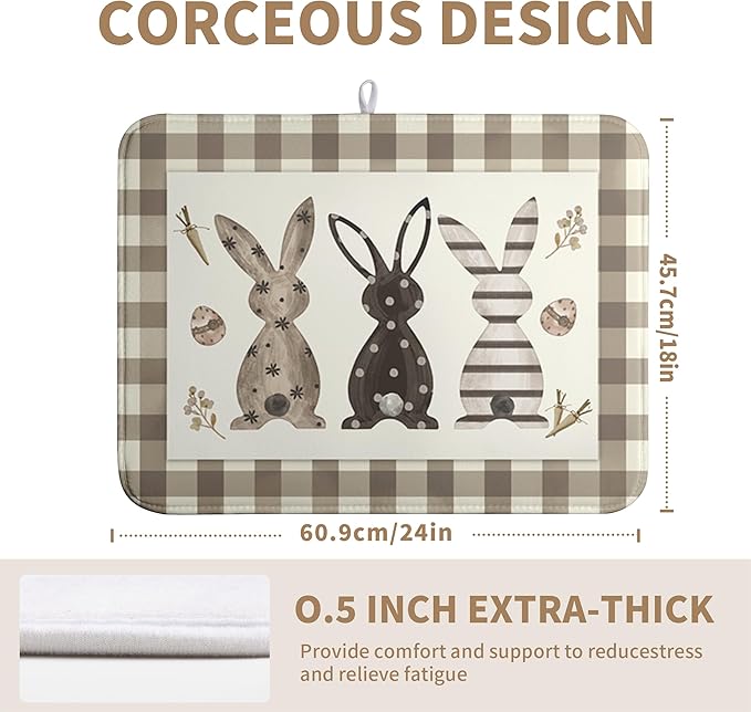 Easter Dish Drying Mat for Counter Bufflao Plaids Bunny Dish Mat Cute Rabbits Eggs Carrot Absorbent Microfiber Dish Draining Mat Reusable Dishes Pad Large 18x24 In
