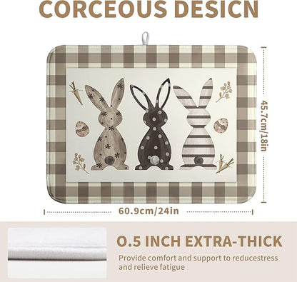 Easter Dish Drying Mat for Counter Bufflao Plaids Bunny Dish Mat Cute Rabbits Eggs Carrot Absorbent Microfiber Dish Draining Mat Reusable Dishes Pad Large 18x24 In