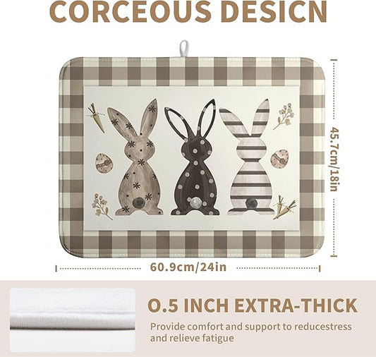 Easter Dish Drying Mat for Counter Bufflao Plaids Bunny Dish Mat Cute Rabbits Eggs Carrot Absorbent Microfiber Dish Draining Mat Reusable Dishes Pad Large 18x24 In